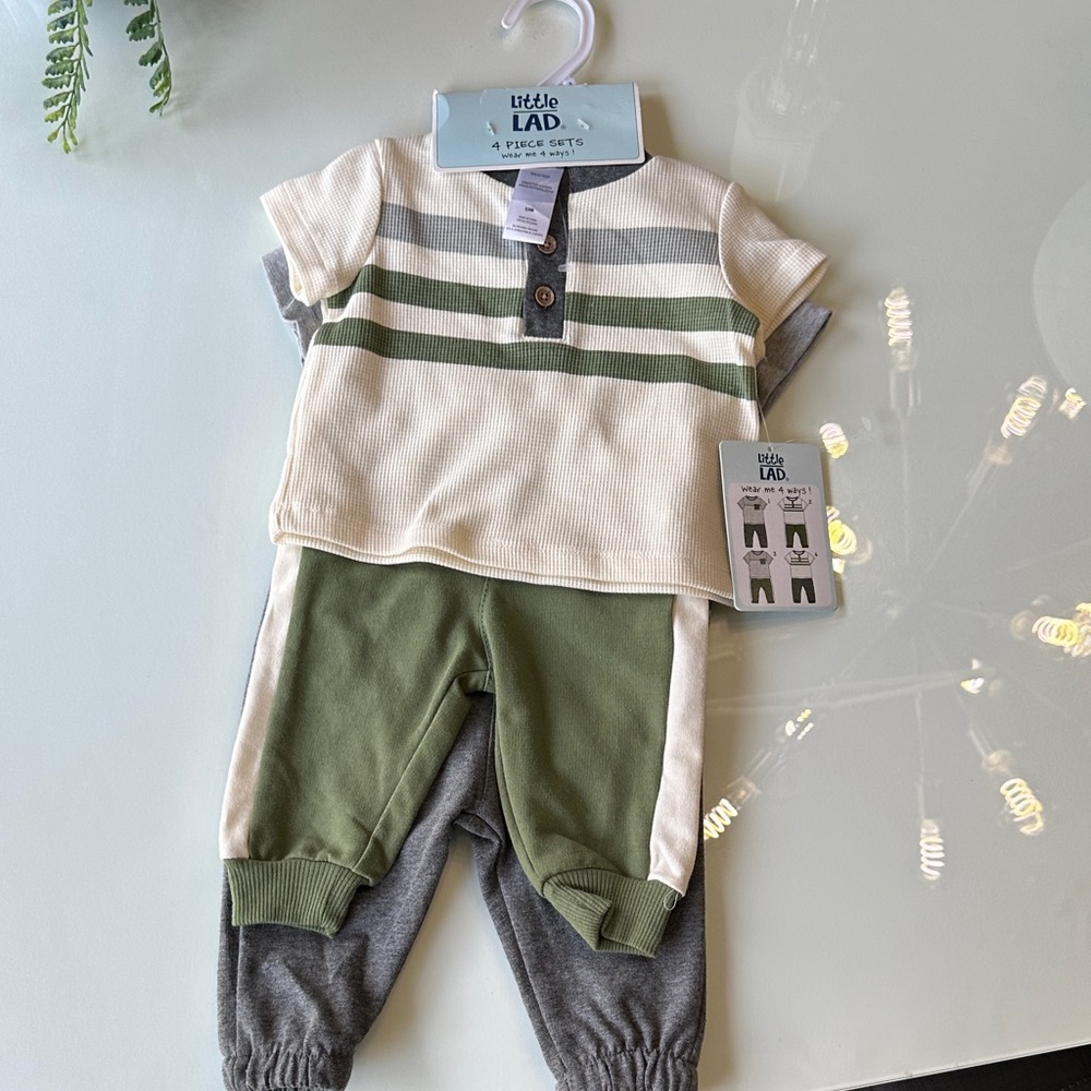 Little Lad Kids Matching Set - Green and Gray